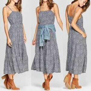 UNIVERSAL THREAD Sleeveless Square Neck Button Front Tiered Midi Dress Floral XS